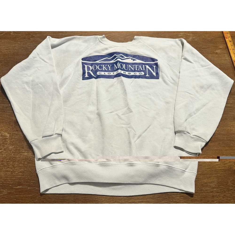 Vintage Mens Rocky Mountain Clothing Co Pullover Sweatshirt Size XL White